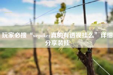 玩家必搜“wepoker真的有透视挂么”详细分享装挂