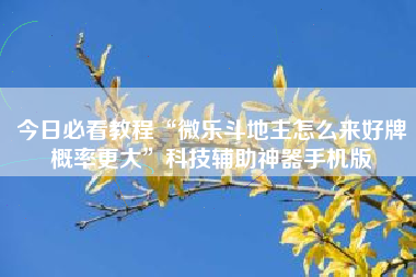 今日必看教程“微乐斗地主怎么来好牌概率更大”科技辅助神器手机版
