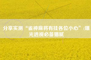 分享实测“雀神麻将有挂各位小心	”(曝光透视必备猫腻