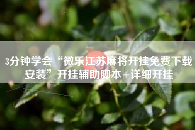 3分钟学会“微乐江苏麻将开挂免费下载安装”开挂辅助脚本+详细开挂